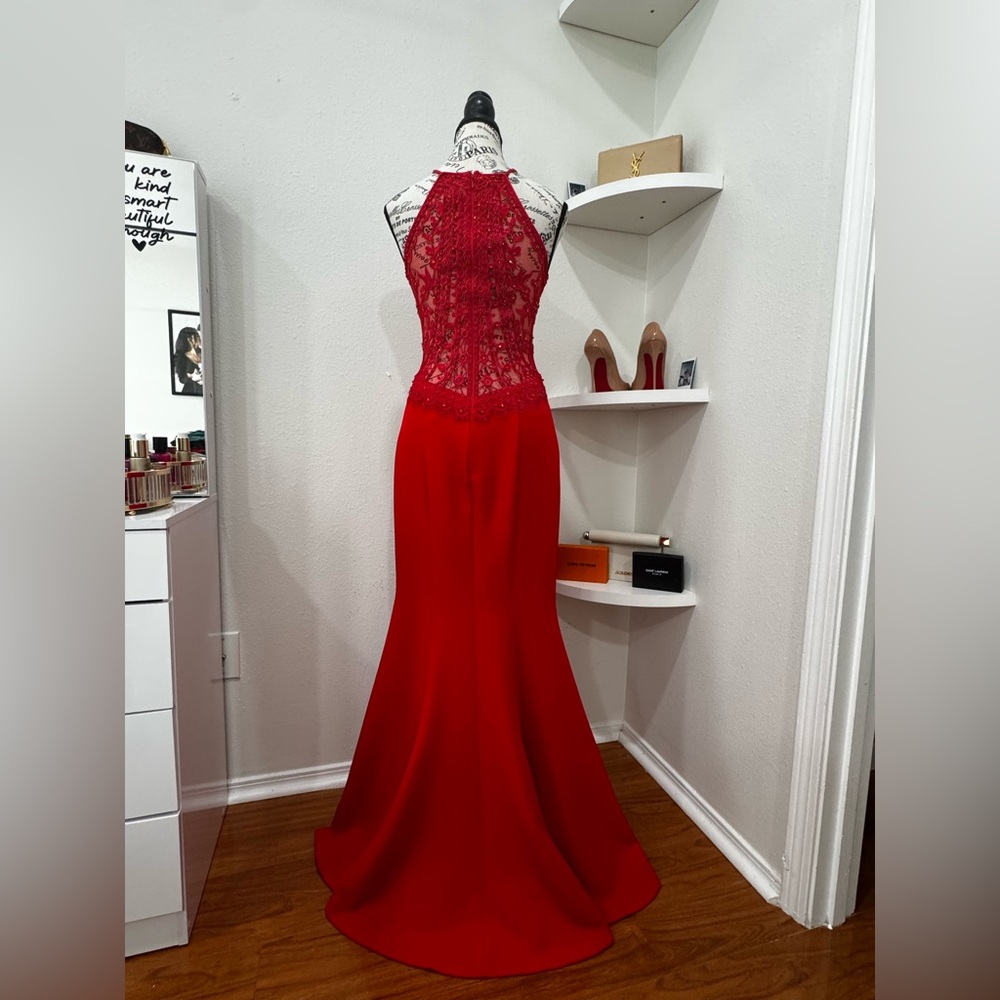Faviana Red Sweetheart Neckline Sleeveless Prom Gown - Picture 7 of 9